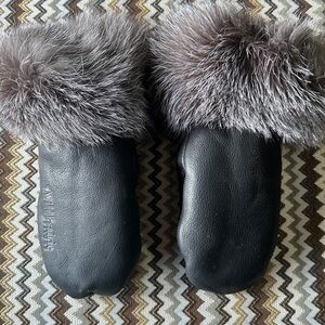 Buffalo leather mitts, blue fox cuffs